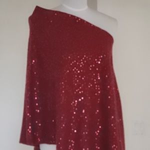 RED CASHMERE SEQUINED PONCHO/TOPPER
